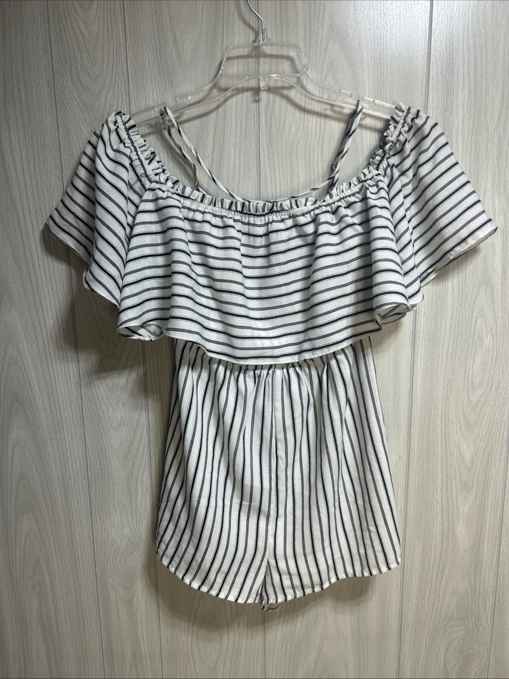 Lucca Black And White Striped Shorts Romper Size Medium